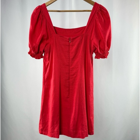 Draper James RSVP Squareneck Puff Sleeve Linen Blend Dress in Red Size Small‎ - Picture 3 of 6